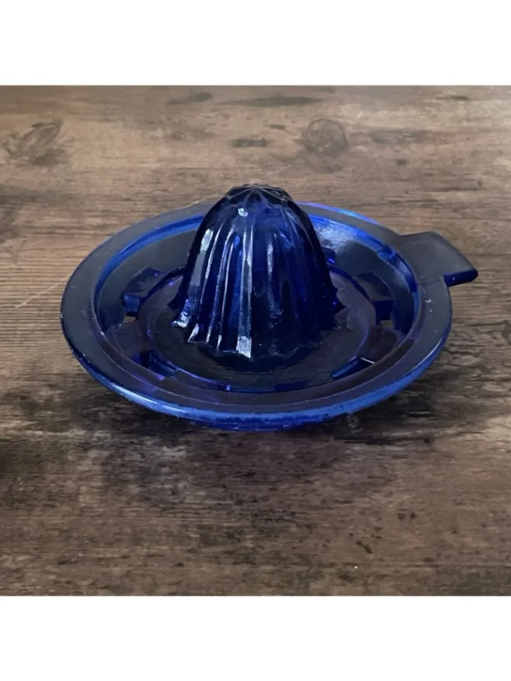 Vintage Cobalt Blue Glass Citrus Reamer Fruit Juice Juicer Handheld Tab Handle
